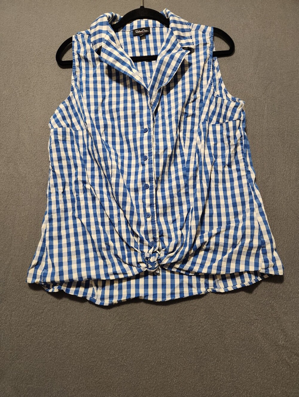 Retro Chic by Torrid Blouse Women Size L Blue/White Gingham Collared Sleeveless